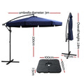 Instahut 3m Cantilever Outdoor Umbrella w/ Base Navy