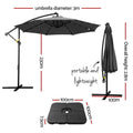 Instahut 3M Cantilever Umbrella LED Base Charcoal Garden Patio