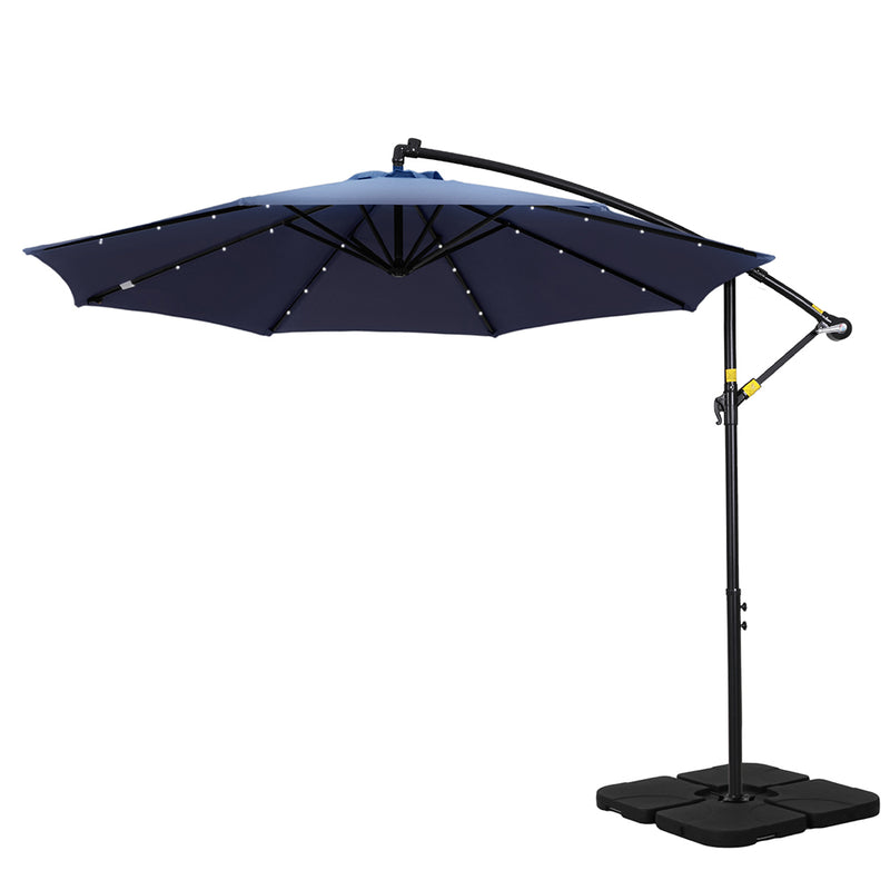 Instahut 3M Cantilever Umbrella LED Navy Garden Patio Base