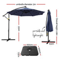Instahut 3M Cantilever Umbrella LED Navy Garden Patio Base