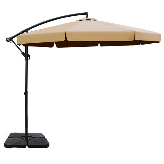 Instahut 3m Cantilever Umbrella Beige w/Base Garden Patio