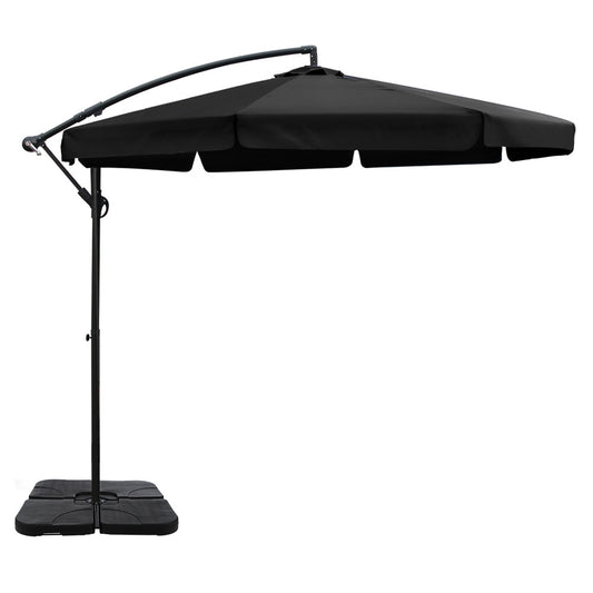 Instahut 3m Cantilever Umbrella Black w/Base Garden Patio