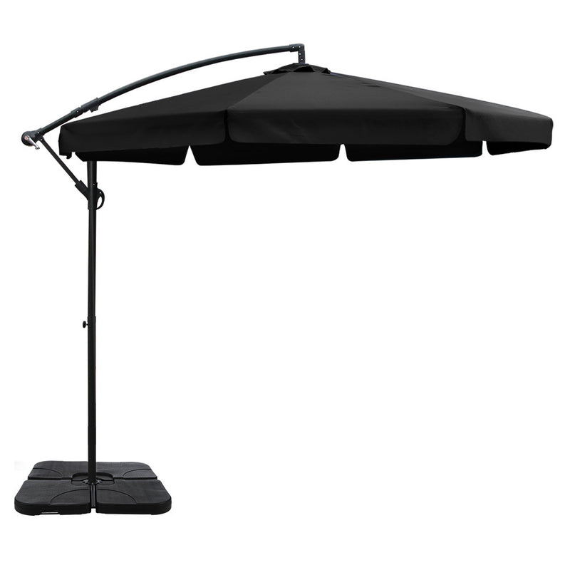 Instahut 3m Cantilever Umbrella Black w/Base Garden Patio