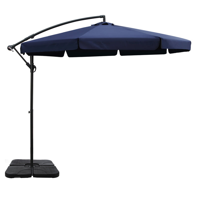 Instahut 3m Cantilever Umbrella Navy w/Base Garden Patio