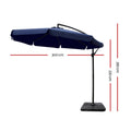 Instahut 3m Cantilever Umbrella Navy w/Base Garden Patio