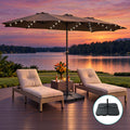 Instahut Outdoor Umbrella w/Base 4.57m Solar 48 LED Double-Sided Patio Parasol Brown
