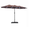 Instahut Outdoor Umbrella w/Base 4.57m Solar 48 LED Double-Sided Patio Parasol Brown