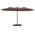 Instahut Outdoor Umbrella w/Base 4.57m Solar 48 LED Double-Sided Patio Parasol Brown
