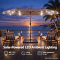 Instahut Outdoor Umbrella w/Base 4.57m Solar 48 LED Double-Sided Patio Parasol Brown