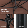 Instahut Outdoor Umbrella w/Base 4.57m Solar 48 LED Double-Sided Patio Parasol Brown
