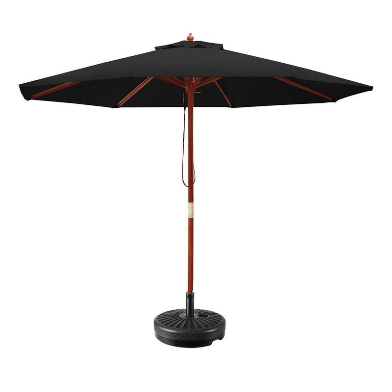Instahut 2.7m Outdoor Umbrella Black with Base Pole Stand Garden