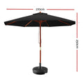 Instahut 2.7m Outdoor Umbrella Black with Base Pole Stand Garden