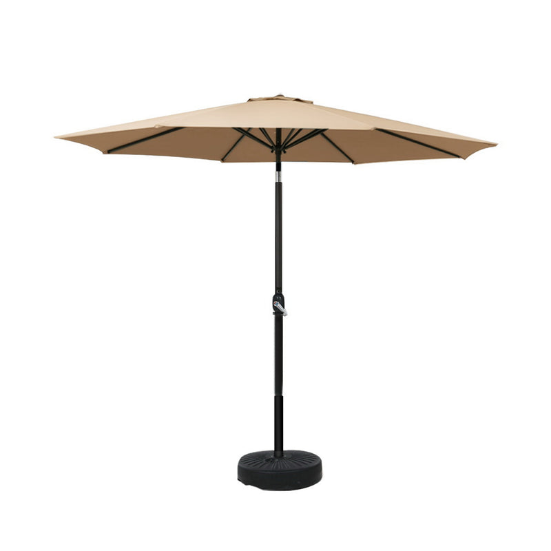Instahut 2.7m Outdoor Umbrella with Base Pole Stand Garden Sun Beige