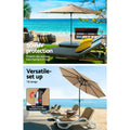 Instahut 2.7m Outdoor Umbrella with Base Pole Stand Garden Sun Beige