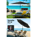 Instahut 2.7m Outdoor Umbrella Black UV Tilt Base Beach Patio