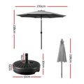 Instahut 2.7m Outdoor Umbrella with Base Pole Stand Garden Charcoal