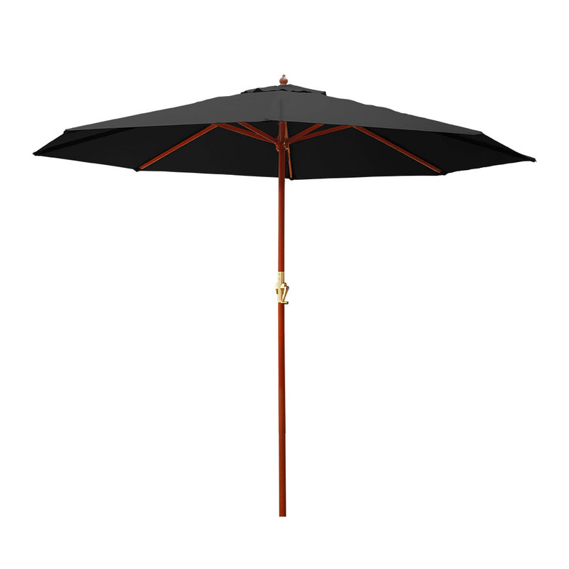 Instahut 3m Umbrella Black Outdoor Patio Garden Beach Sun Stand Pole