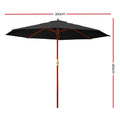 Instahut 3m Umbrella Black Outdoor Patio Garden Beach Sun Stand Pole