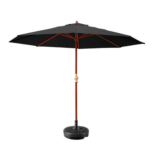 Instahut 3m Outdoor Umbrella with Base Pole Garden Sun Deck Black