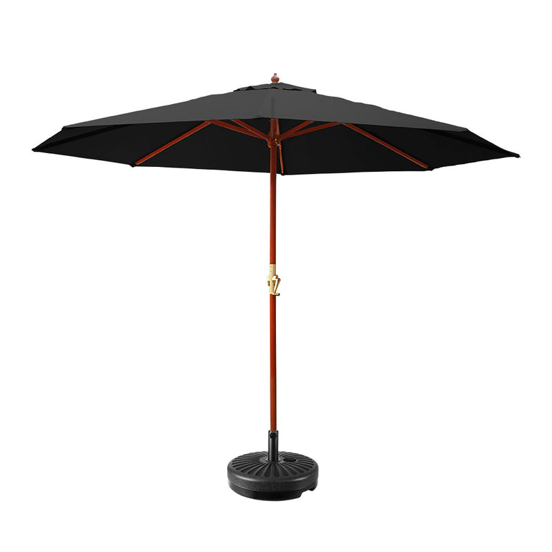 Instahut 3m Outdoor Umbrella with Base Pole Garden Sun Deck Black