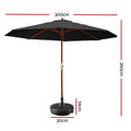 Instahut 3m Outdoor Umbrella with Base Pole Garden Sun Deck Black