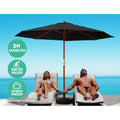 Instahut 3m Outdoor Umbrella with Base Pole Garden Sun Deck Black
