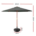 Instahut 3m Outdoor Umbrella with Base Charcoal Garden Sun Deck
