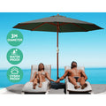 Instahut 3m Outdoor Umbrella with Base Charcoal Garden Sun Deck