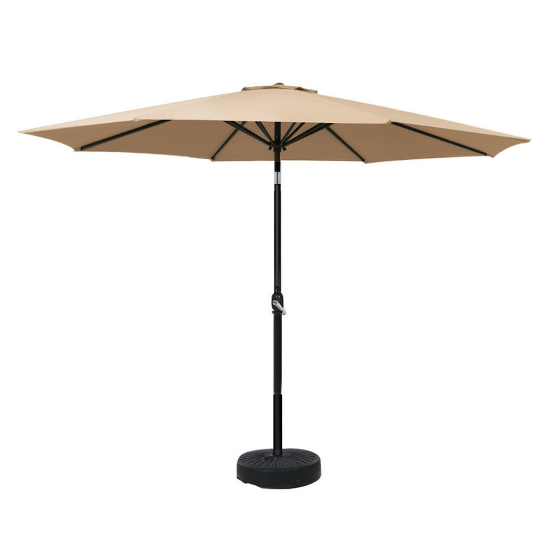 Instahut 3m Outdoor Umbrella with Base Tilt Beige Beach Garden Patio