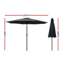Instahut 3m Outdoor Umbrella Tilt Black Beach Garden Patio