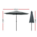 Instahut 3m Outdoor Umbrella Tilt Charcoal Beach Garden Patio