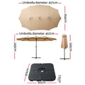 Instahut 4.57m Outdoor Umbrella with Base Stand Tilt Beige