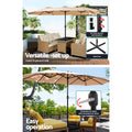 Instahut 4.57m Outdoor Umbrella with Base Stand Tilt Beige