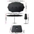 Instahut 4.57m Outdoor Umbrella Black w/Base Stand Tilt Garden