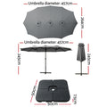 Instahut 4.57m Outdoor Umbrella with Base Stand Tilt Charcoal