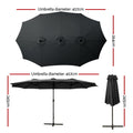 Instahut 4.57m Outdoor Umbrella Tilt Garden Beach Pole Black