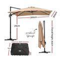 Instahut Outdoor Umbrella w/Base 3m Left-right Tilting Cantilever Patio Parasol Beige