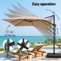 Instahut Outdoor Umbrella 3m Left-right Tilting Cantilever Patio Parasol Beige
