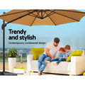 Instahut 3m Cantilever Umbrella 360 Tilt Beach Roma Beige