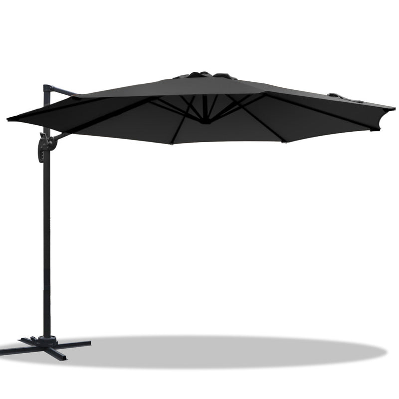 Instahut 3m Cantilever Umbrella 360° Tilt Black Beach Roma