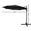 Instahut 3m Cantilever Umbrella 360° Tilt Black Beach Roma