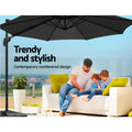 Instahut 3m Cantilever Umbrella 360° Tilt Black Beach Roma