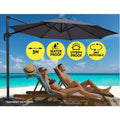 Instahut 3m Cantilever Umbrella 360 Tilt Beach Roma Charcoal