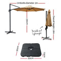 Instahut 3m Cantilever Umbrella Beige w/Base 360 Tilt Beach