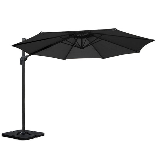 Instahut 3m Cantilever Umbrella 360° Tilt Base Black Outdoor