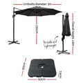 Instahut 3m Cantilever Umbrella 360° Tilt Base Black Outdoor