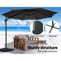 Instahut 3m Cantilever Umbrella 360° Tilt Base Black Outdoor