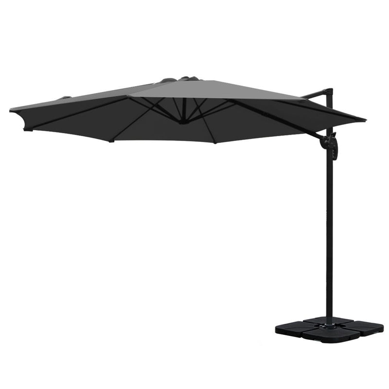 Instahut 3m Cantilever Umbrella 360° Tilt Base Charcoal