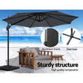 Instahut 3m Cantilever Umbrella 360° Tilt Base Charcoal