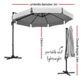 Instahut 3m Cantilever Umbrella 360 Tilt Beach Grey